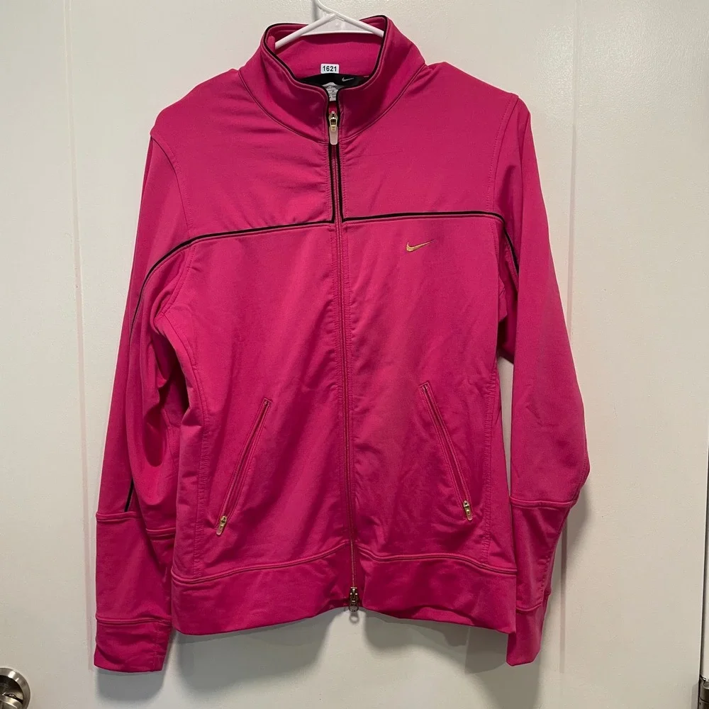 Nike Dri-FIT Womens Pink Full Zip Track Jacket Mock Neck Size M 1621